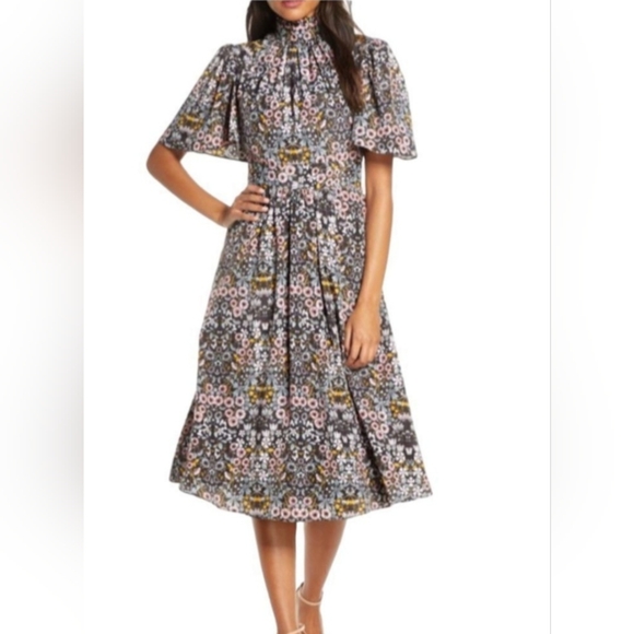 NEW Nordstrom Julia Jordan mock ruffled neck flutter sleeve floral dress - Picture 4 of 16